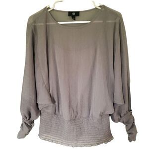 IZ Byer Womens Small Gray Sheen Blouse Long Sleeve Romantic Feminine Soft Office